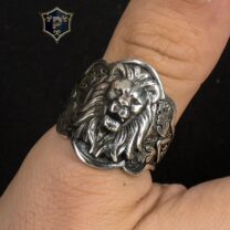 Ayarlanabilir Aslan Figürlü Zihgir 925 Ayar Gümüş Erkek Yüzüğü