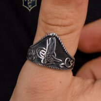 Tuğralı Motifli 925 Ayar Gümüş Erkek Baş Parmak Okçu Zihgir Yüzüğü