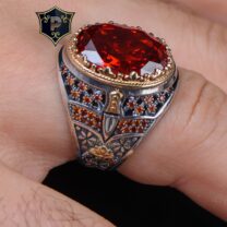 Kırmızı Zirkon Taşlı 925 Ayar Gümüş Erkek Yüzüğü